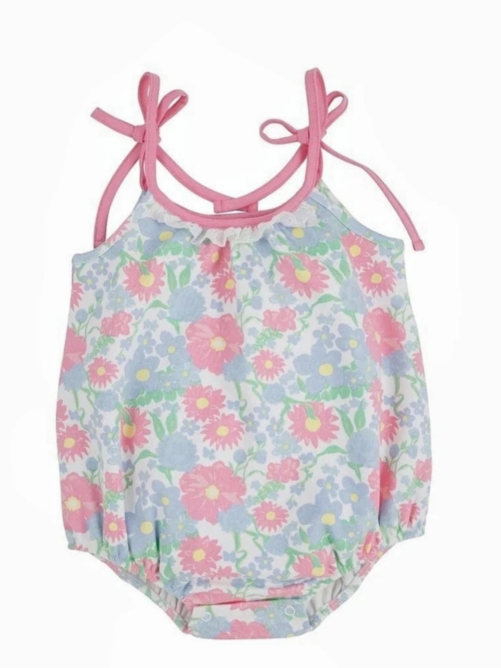 The Beaufort Floral Baby Romper in Blue & Pink Size 6-12